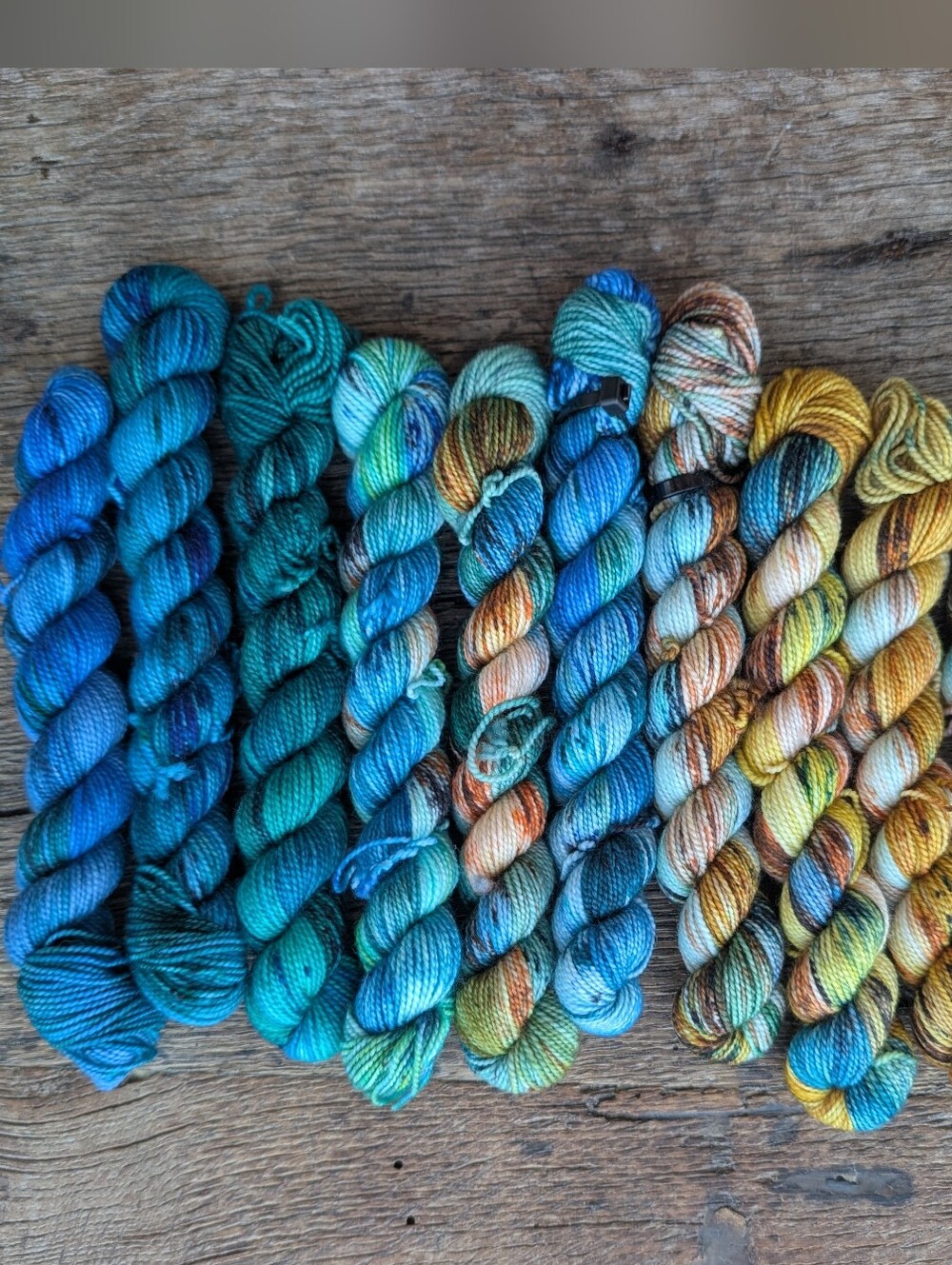 Hue Loco Yarn Mini Skeins (10) Color Riot Blues, Teals & Golds